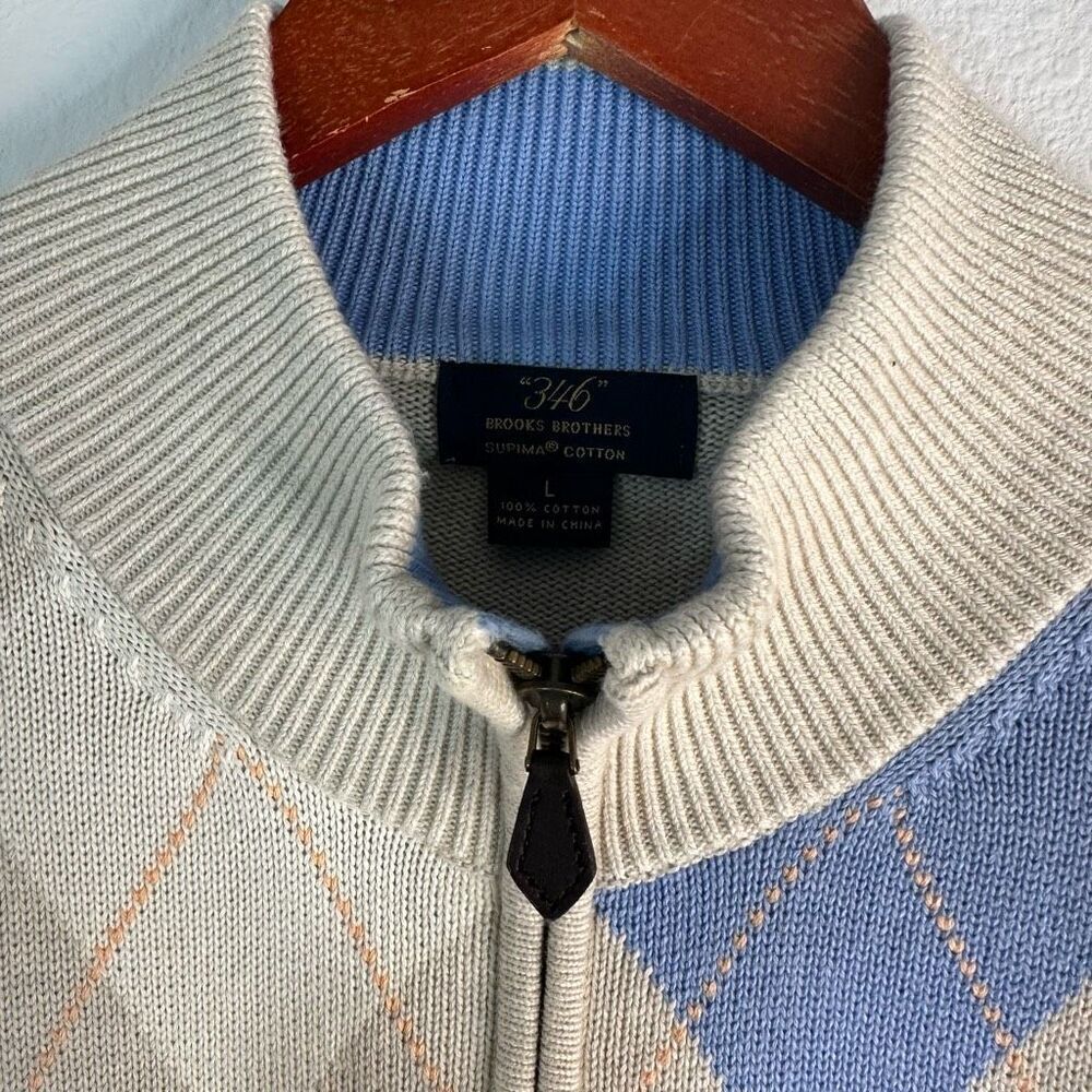 Brooks Brothers Supima Cotton Preppy Argyle Knit Pullover Sweater Mens Large - Picture 4 of 7